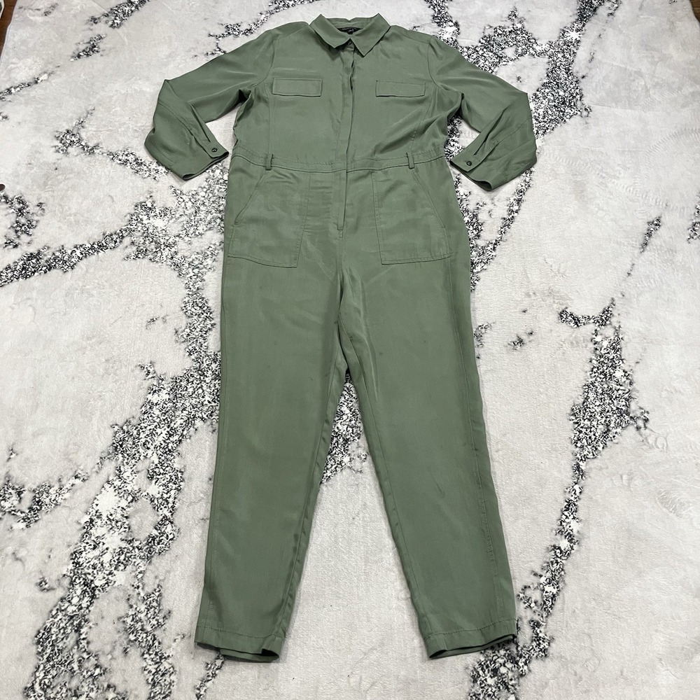 Banana Republic Utility Jumpsuit Womens Size 14 Green Long Sleeve Cargo